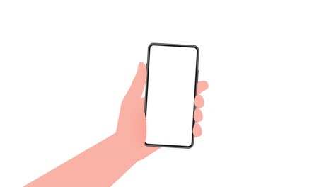 hand holds phone with blue screen. phone on white background. motion graphics.