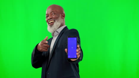 Phone,-green-screen-and-face-of-man-isolated