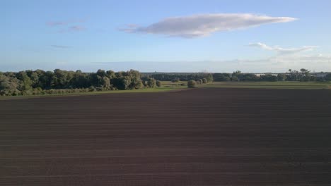 Spectacular-aerial-view-flight-boom-sliding-to-right-drone-on-autumn-field-in-brandenburg-havelland-Germany-at-summer-2022