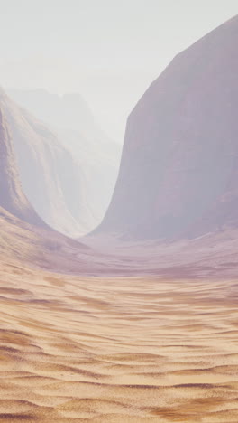 desert landscape with majestic sand dunes and towering mountains in the distance