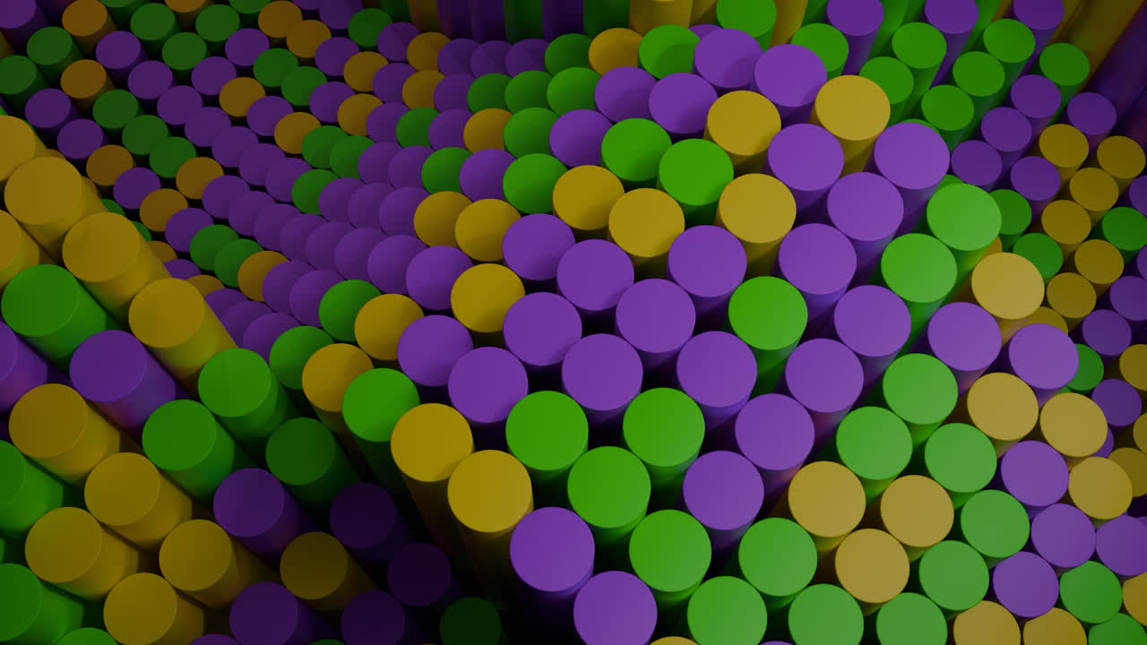 Abstract 3D Wavy Cylinder Pattern in Mardi Gras Colors