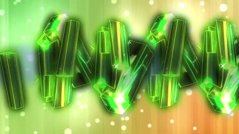 Animation-of-green-diamonds-moving-over-green-and-yellow-background