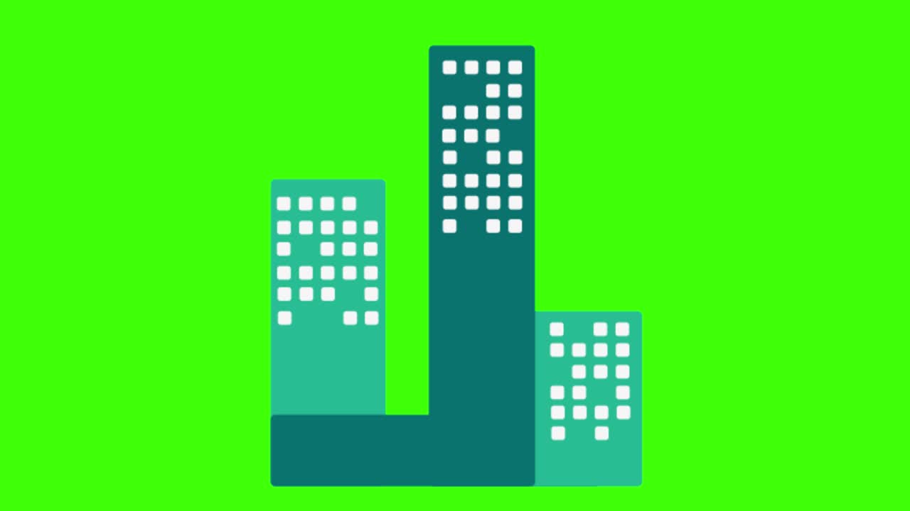 Icona di edifici per uffici compare sullo schermo verde