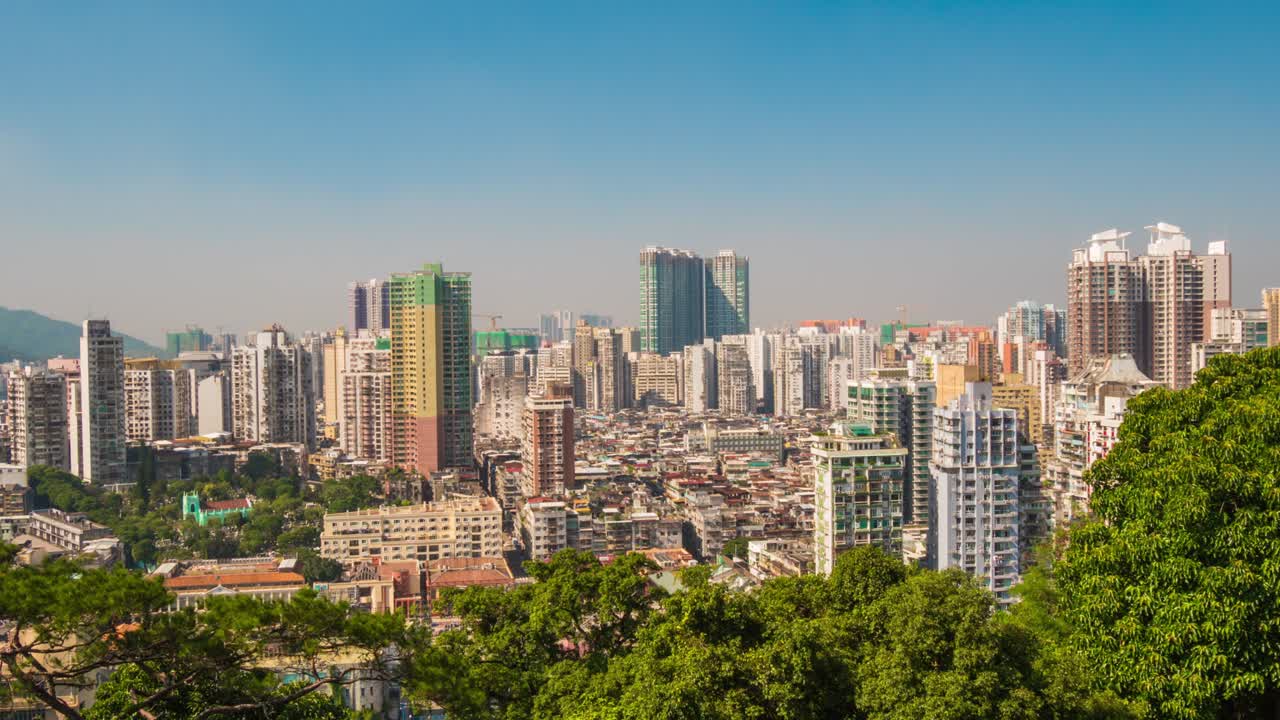 china macao ciudad isla día de verano paisaje de la ciudad techo panorama 4k lapso de tiempo
