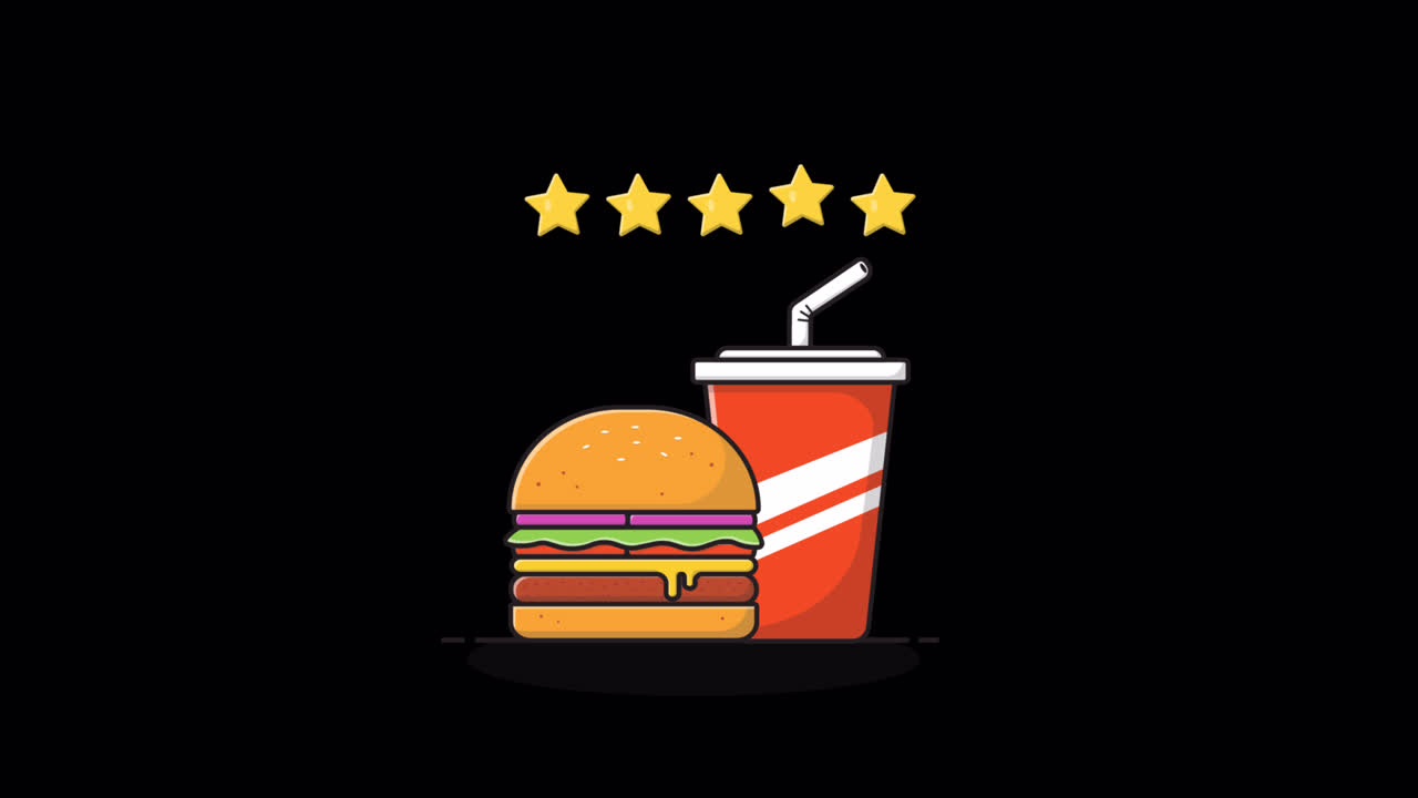 Animeret burger og sodavand med femstjernet vurdering