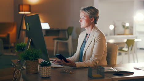 noche, empleado y mujer con computadora