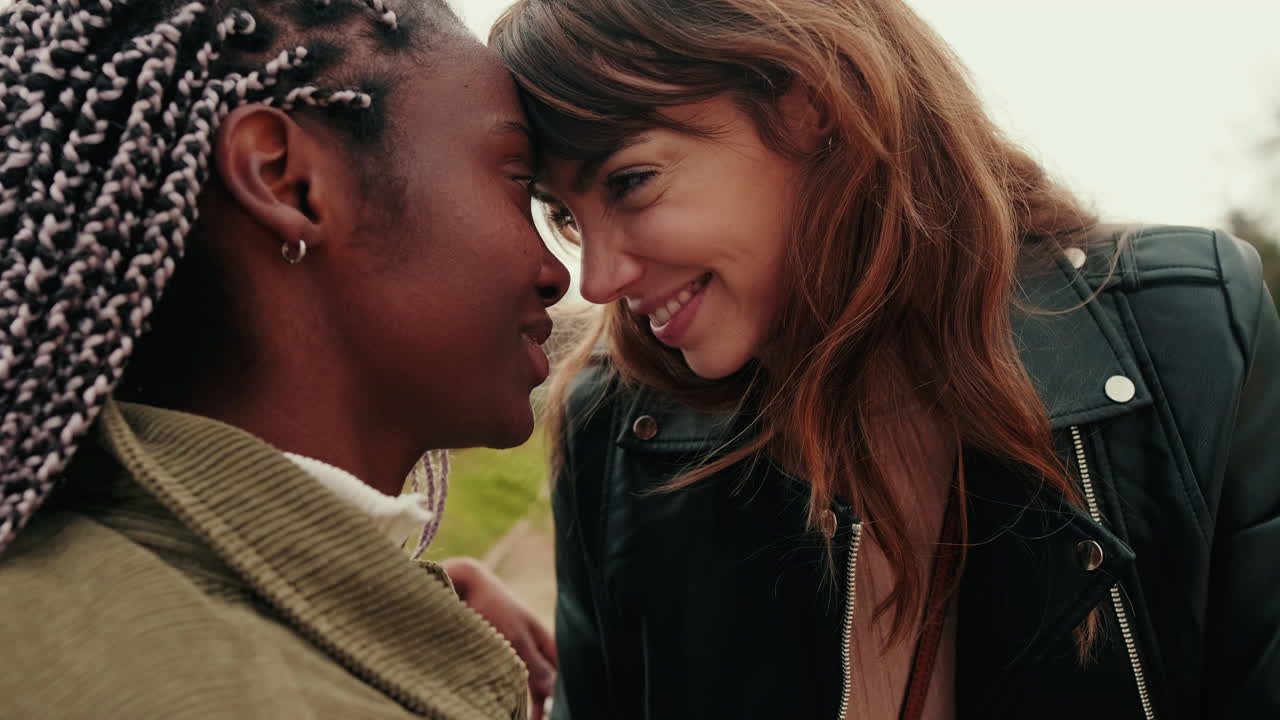 Close-up of a Happy Diverse Couple Sharing an Affectionate Moment