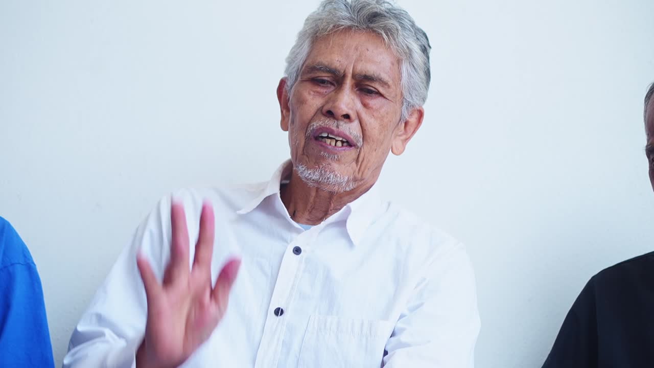 Joyful seniors singing while holding instrument sitting in terrace