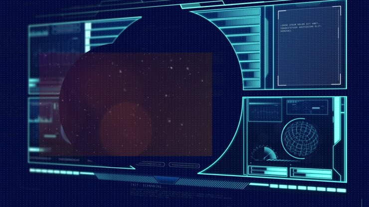 Animation of snow falling and light spots over data processing on black background
