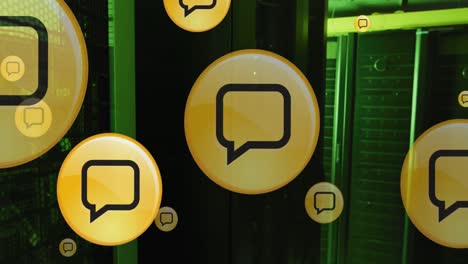 animation of speech bubbles icons over server room