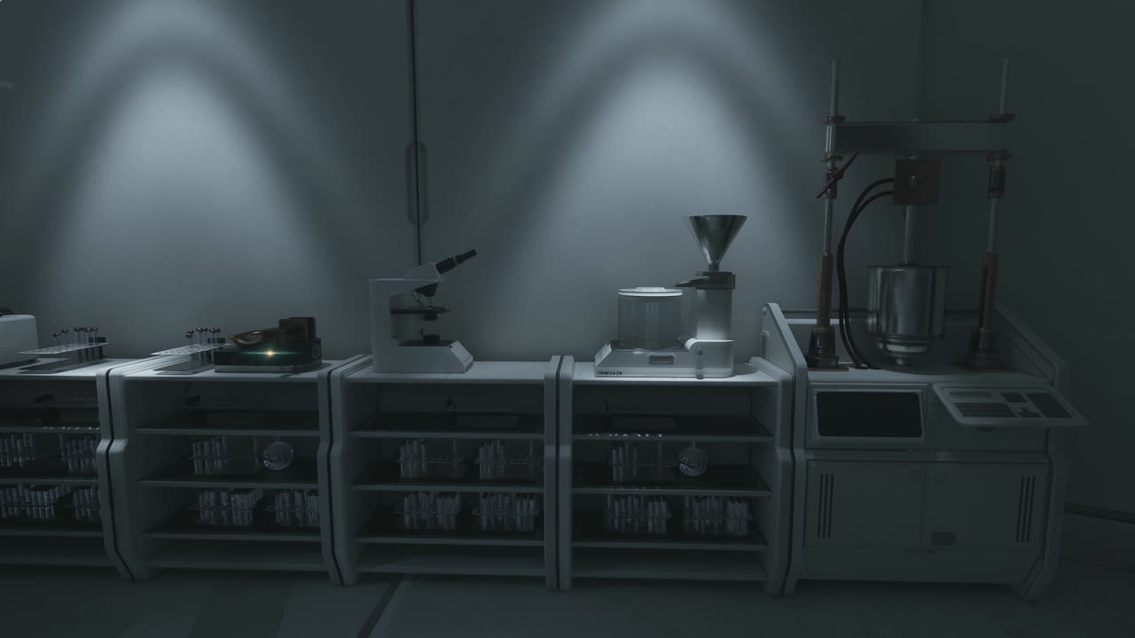 현대적인 실험실 환경에 배열된 과학 장비