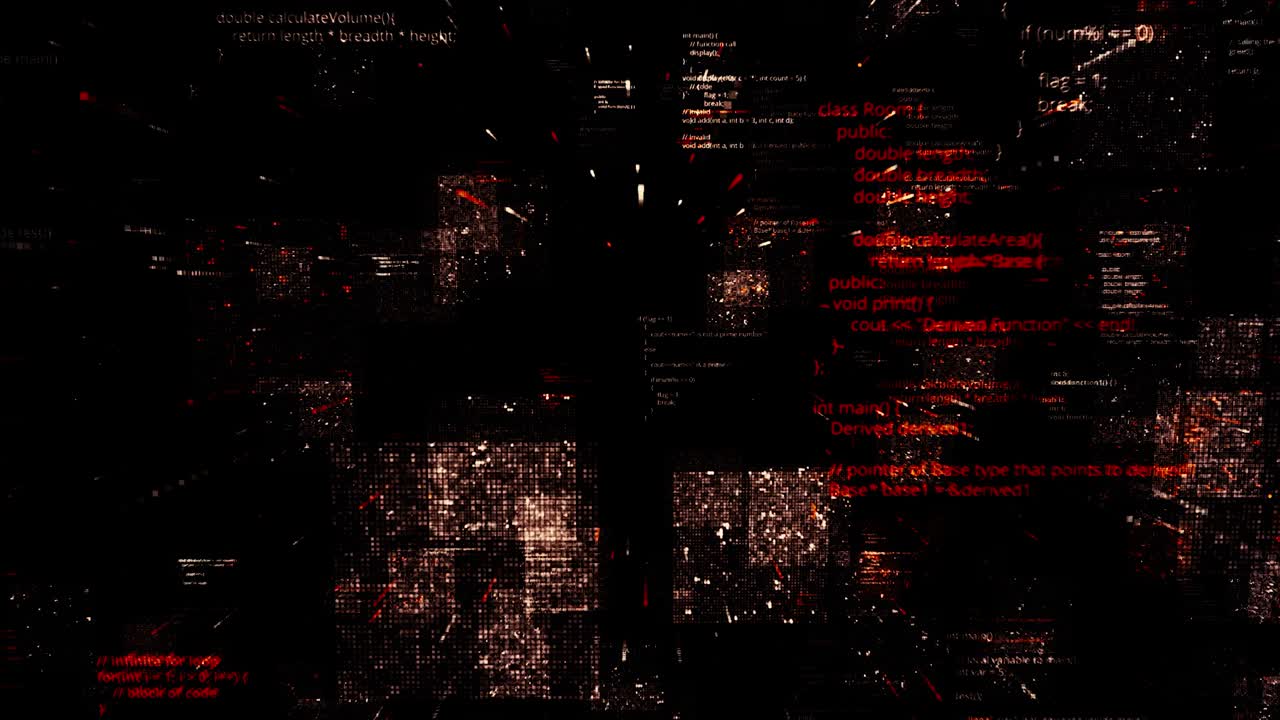 fondo tecnológico abstracto y segmentos cortos en el espacio digital oscuro. animación. líneas estrechas que fluyen creando una cuadrícula de forma cuadrada, bucle sin costuras