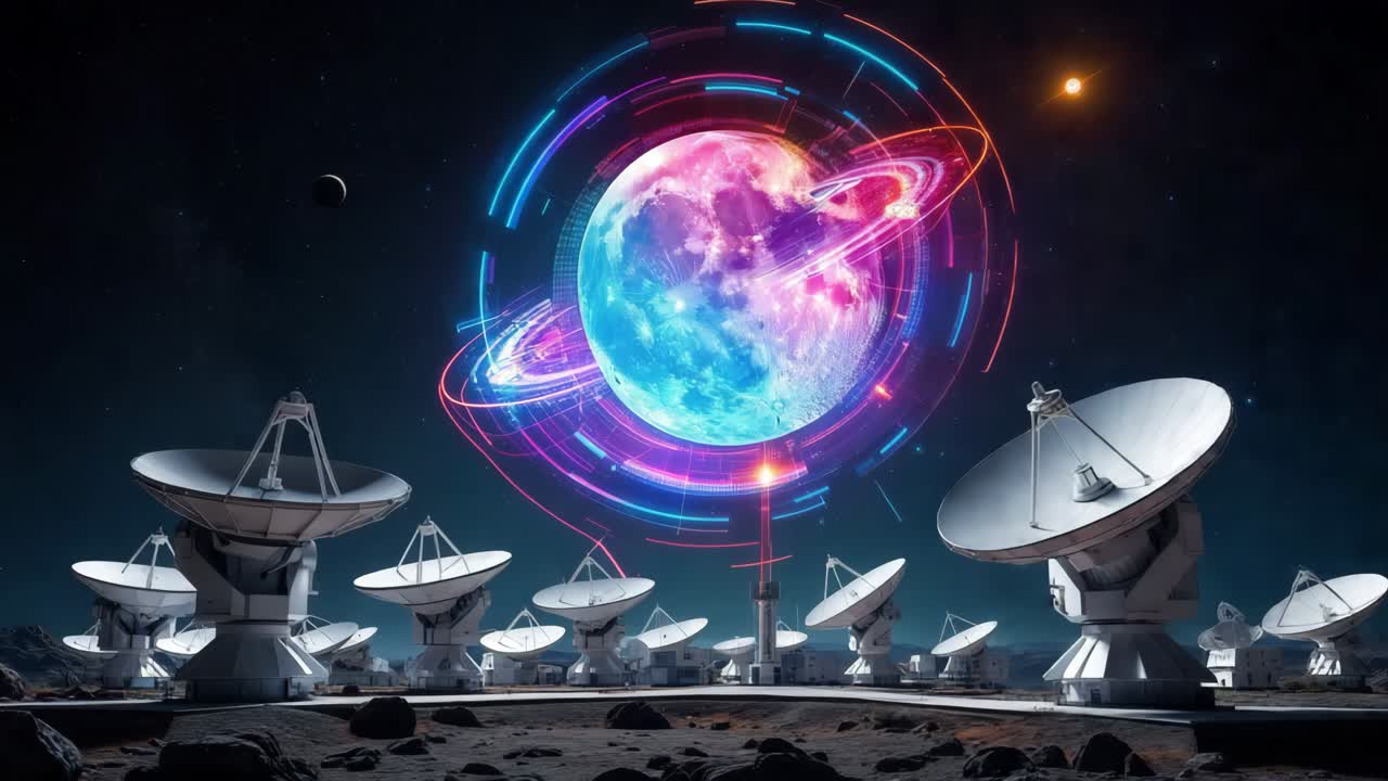 observatorio espacial avanzado con superposición digital de planetas