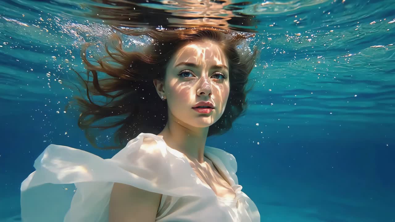 Retrato subaquático de uma mulher em um vestido