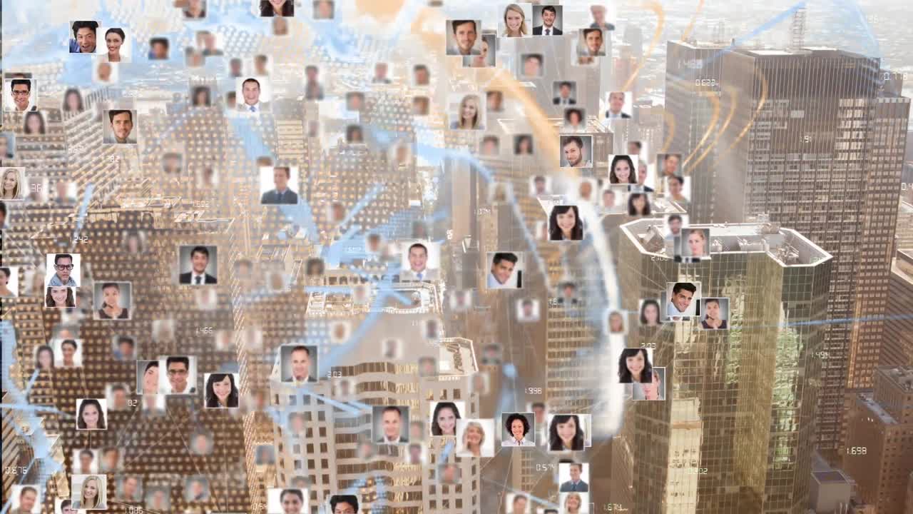 도시 풍경에 대한 연결을 가진 지구의 애니메이션