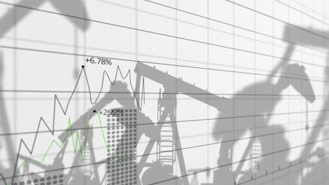 animation of data processing and oil pumps over white background