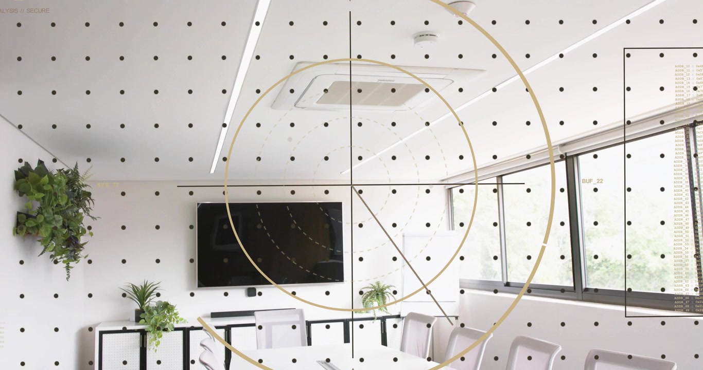 Calibration start reticle expanding gold rings rotating crosshair centering over table for business
