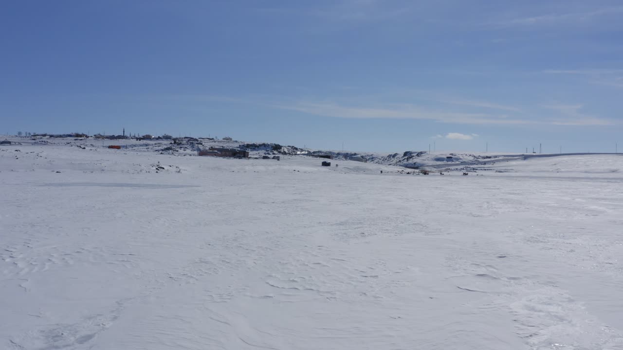 Drone flying over frozen cildir lake in Kars Turkey close-up