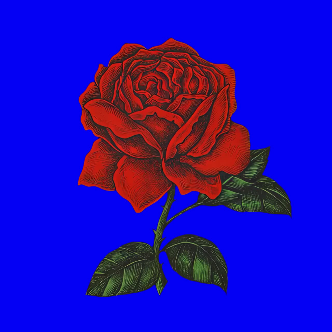Animación de ilustración de rosa roja vibrante, video 4K transparente, pantalla verde