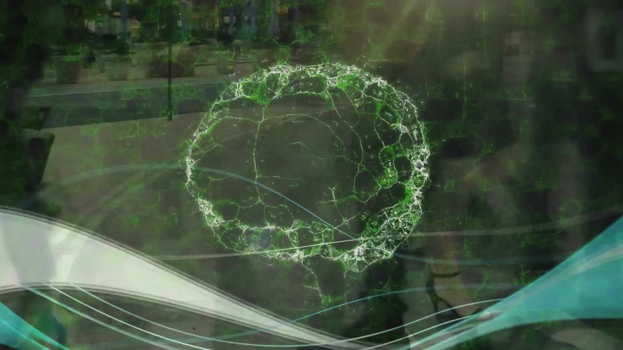 animación del cerebro humano girando sobre personas que caminan en movimiento rápido