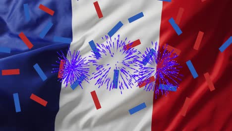 Animation-Von-Feuerwerk-Und-Konfetti-über-Der-Flagge-Frankreichs
