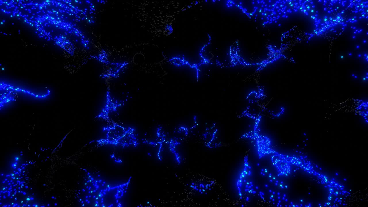 beautiful transform of object from particles in force field into abstract beautiful art object of glow particles, beautiful pattern in air, bend surface and curls structure. 3d art performance as bg