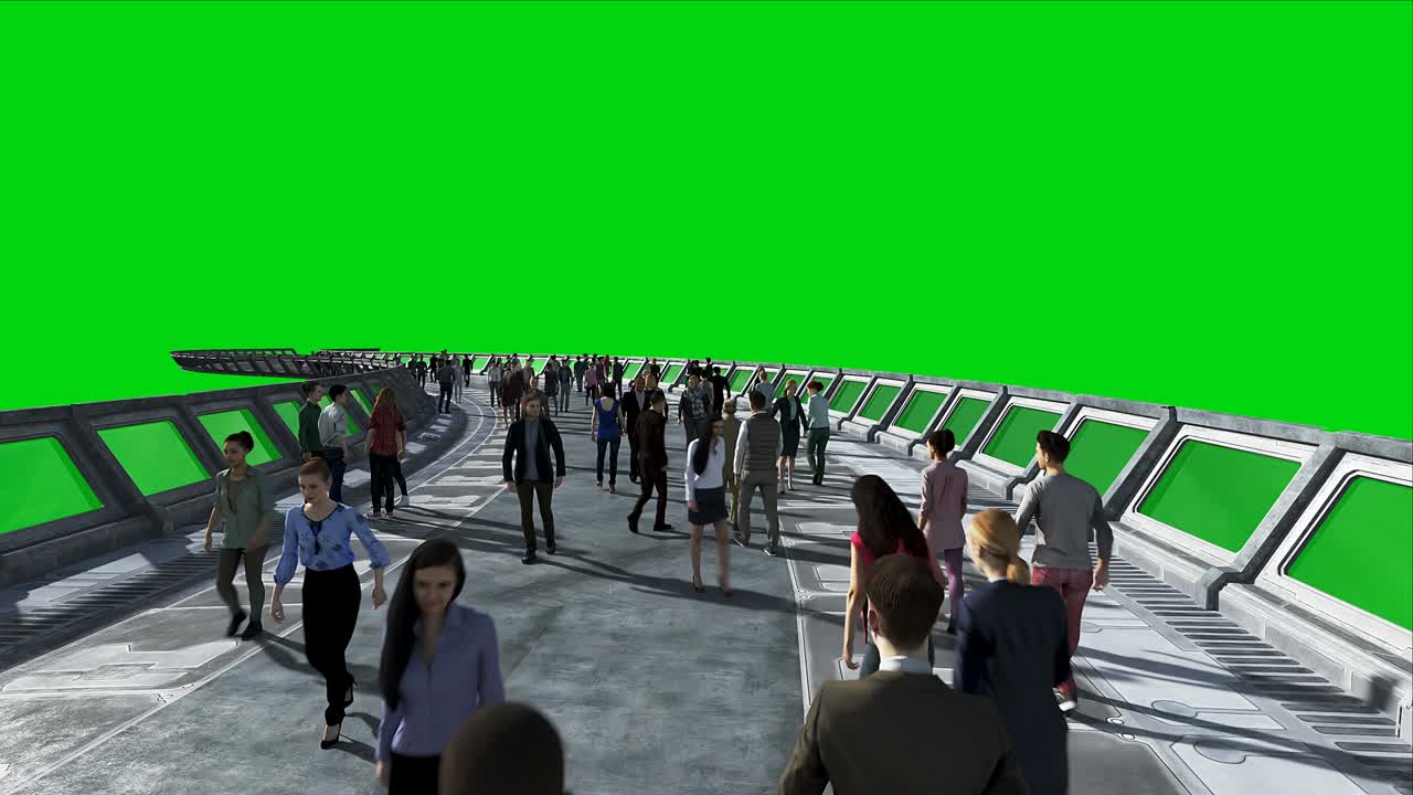 3d people in sci-fi tunnel: 교통, 미래의 개념, 그린 스크린 영상, 현실적인 4k 애니메이션
