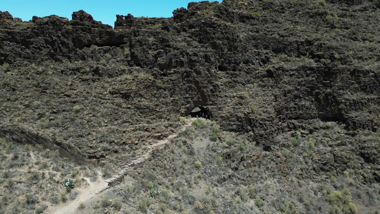 Aerial view of the entrance to the Ansite Fortress cave on the island of Gran Canaria, Spain.