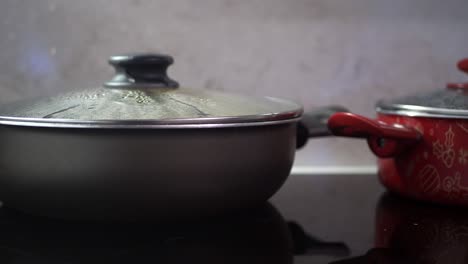 two pots on a black stovetop