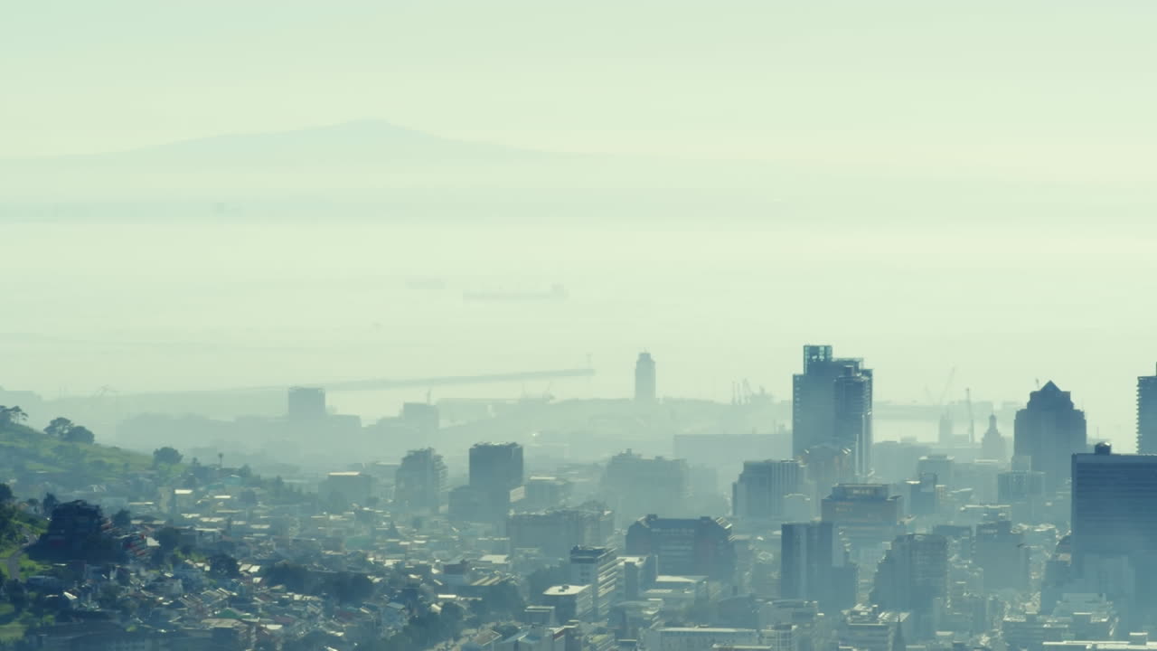 Animation of red pattern and data processing over cityscape