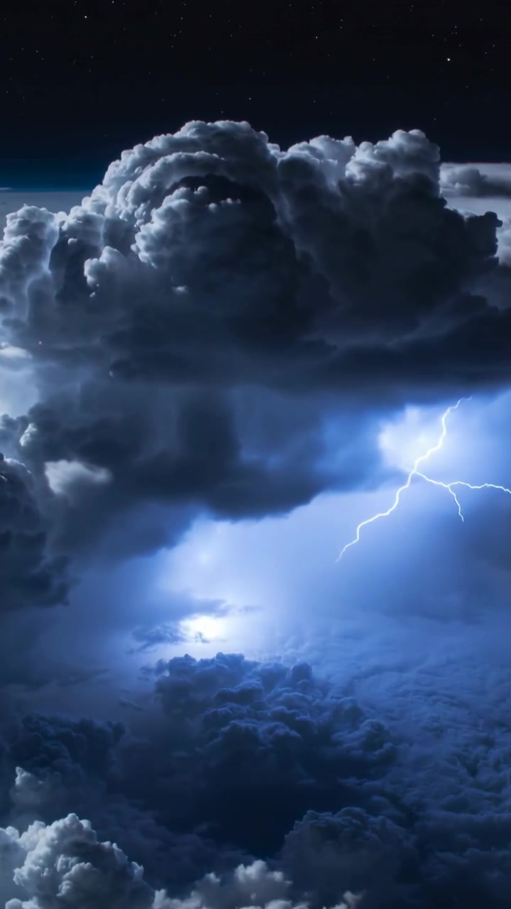 Video verticale: Fulmine dopo una scarica elettrica, nuvola temporalesca che illumina il ponte inferiore, cielo notturno.