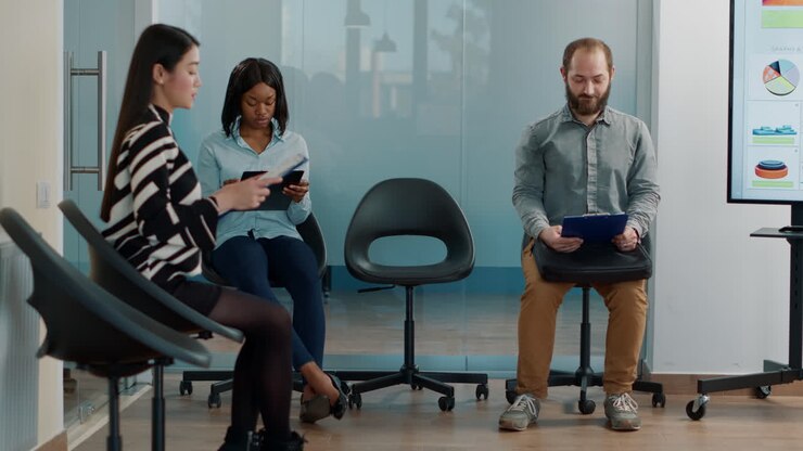 Male candidate attending job interview with pregnant employee