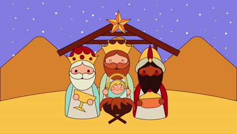 cute wise men in stable manger characters