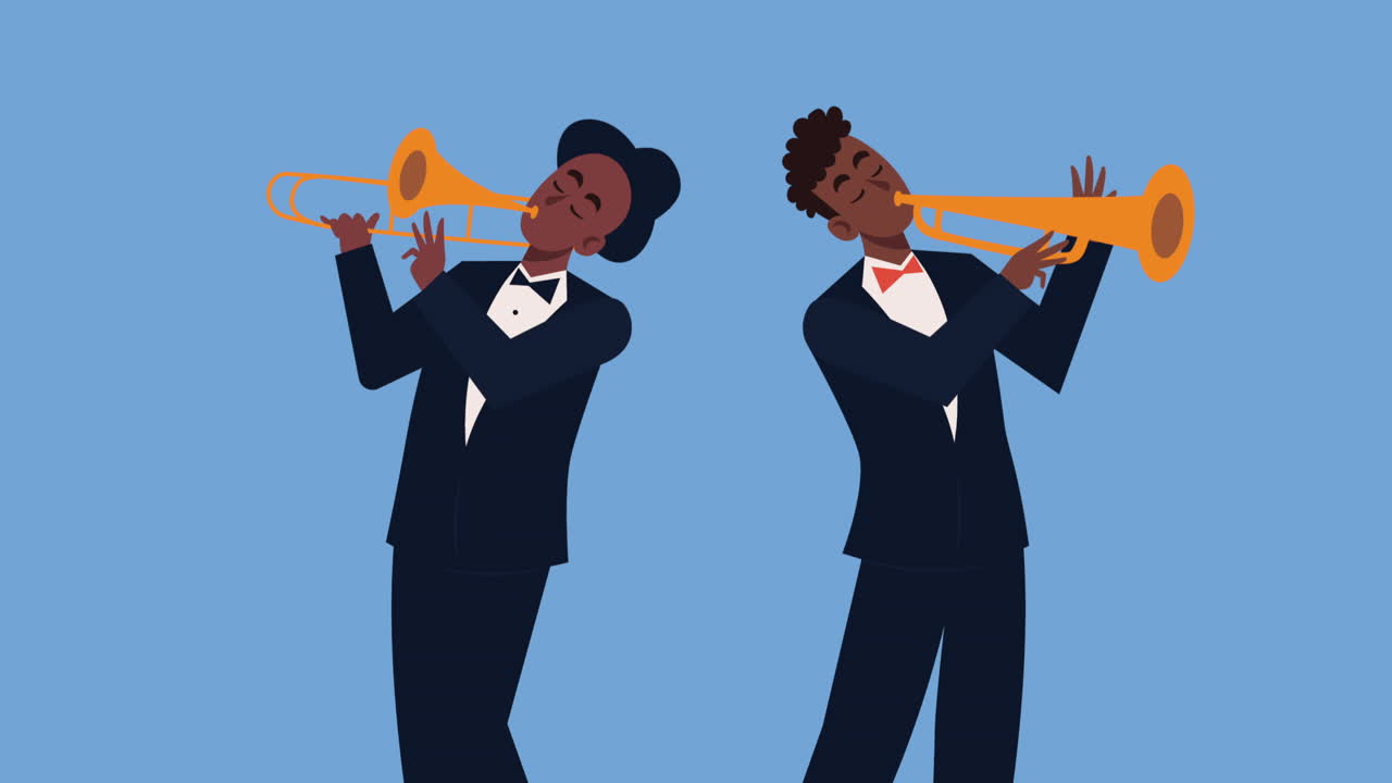 dos músicos tocando la trompeta y el trombón