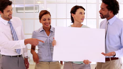 business team showing a white card