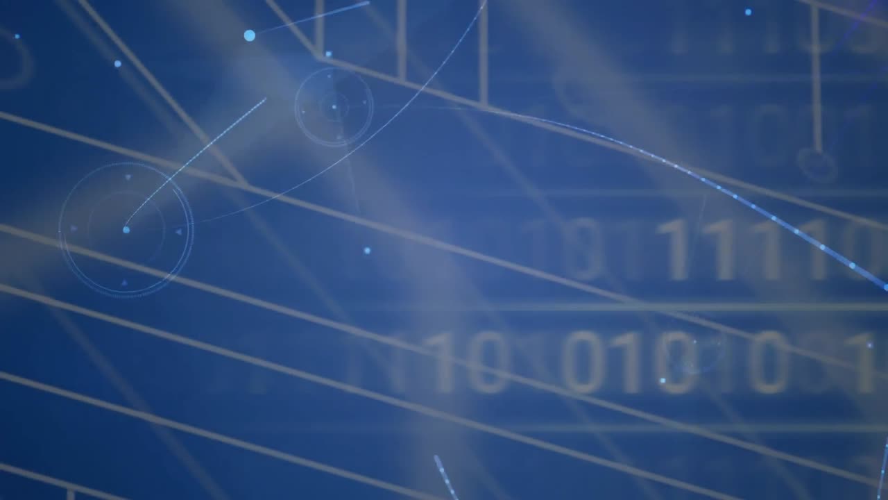 animación de redes de conexiones y procesamiento de datos sobre fondo azul