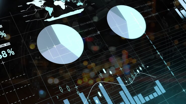 Animasjon av behandling av finansielle data over bylys og mørk bakgrunn