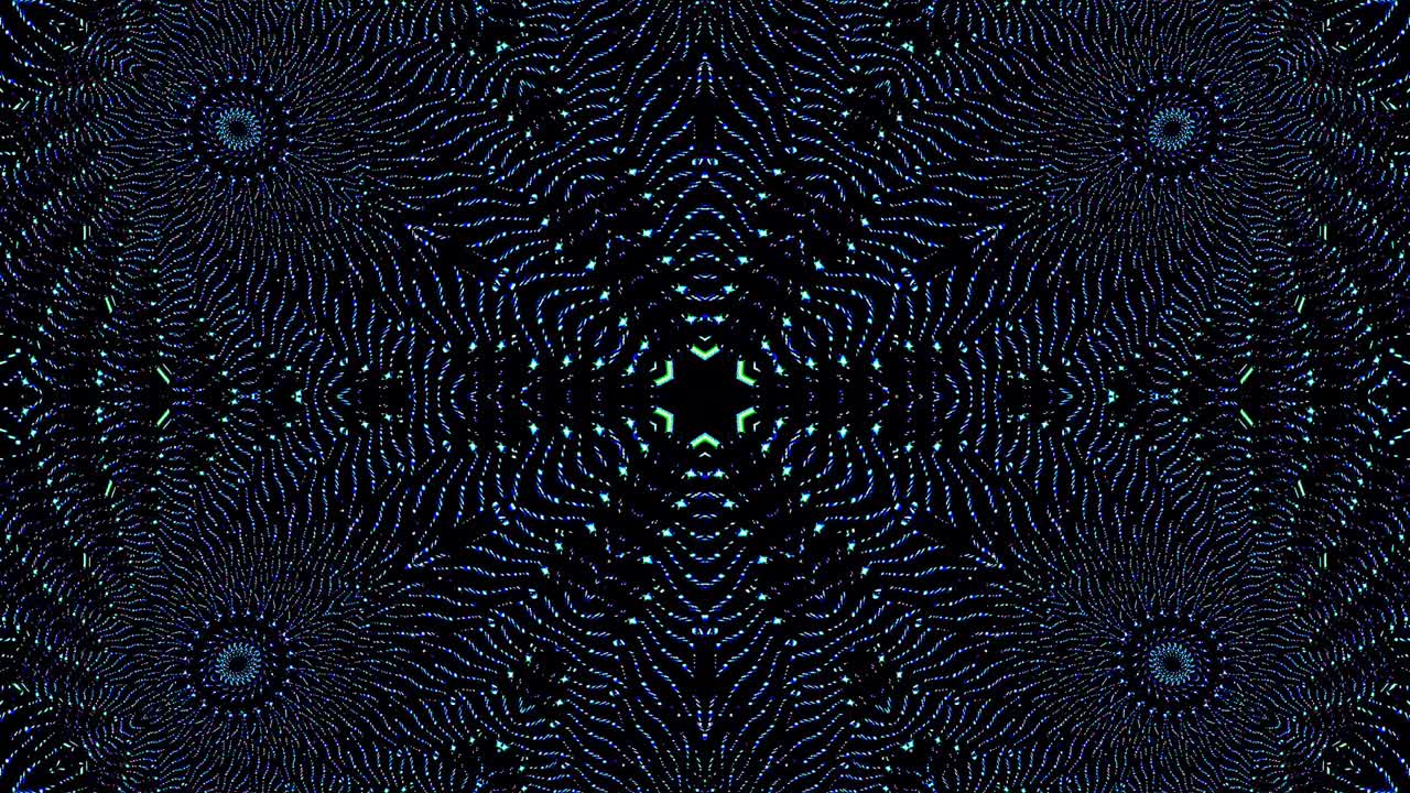 light wave abstract dots set blue color kaleidoscope black background