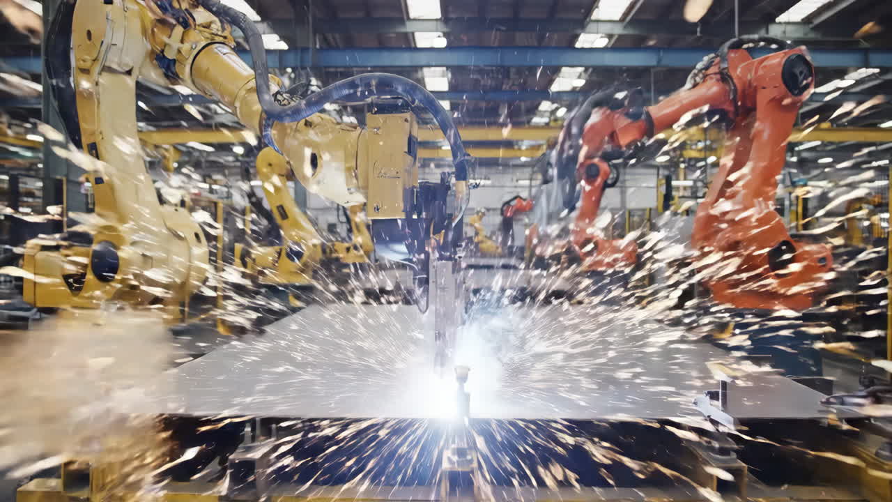 Robotic Manufacturing and Welding in a Modern Factory