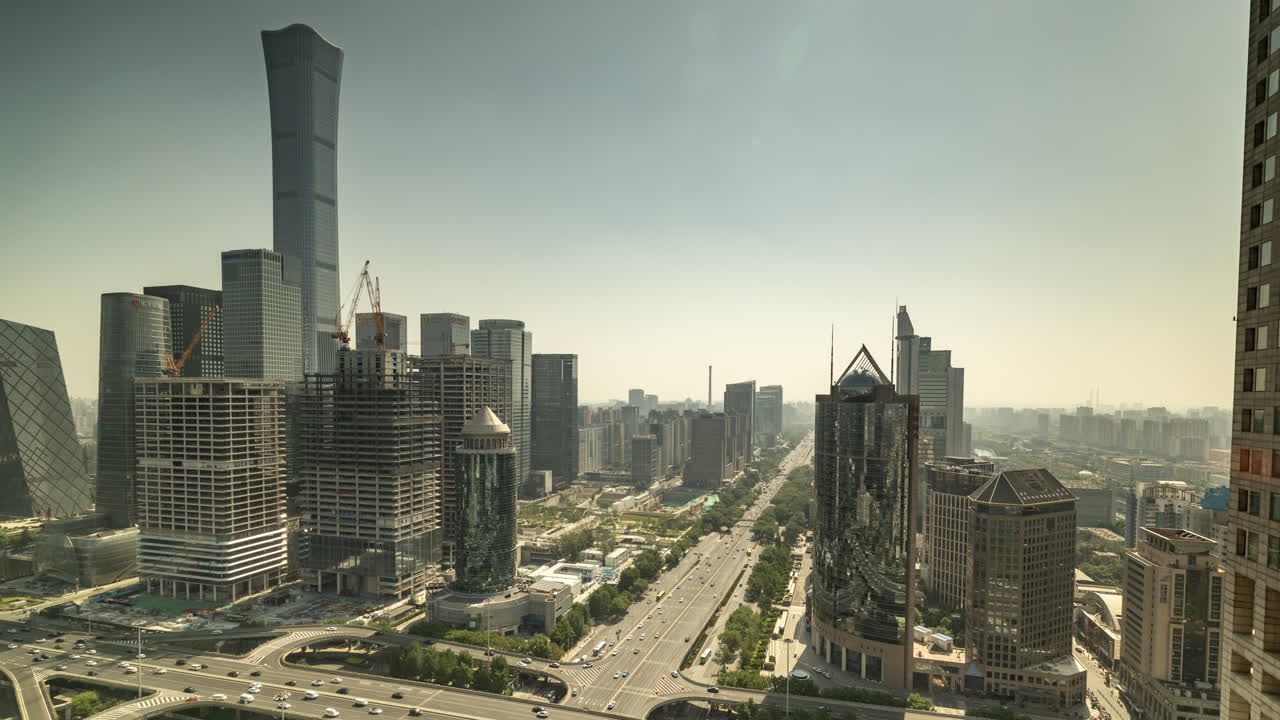 Timelapse of the Beijing city skyline from a high vantage point