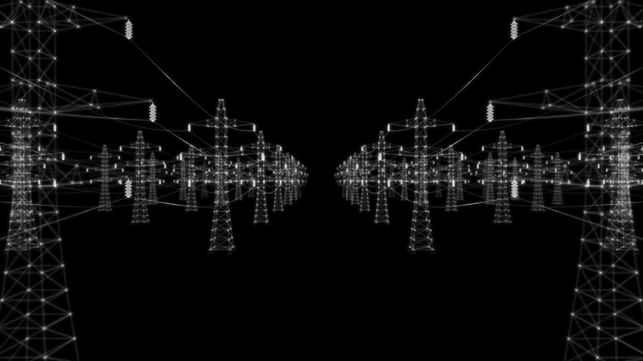 High voltage electric towers Hologram. Energy and Technology Concept