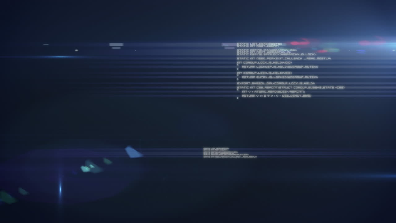 animación del procesamiento de datos y luces móviles sobre un fondo oscuro