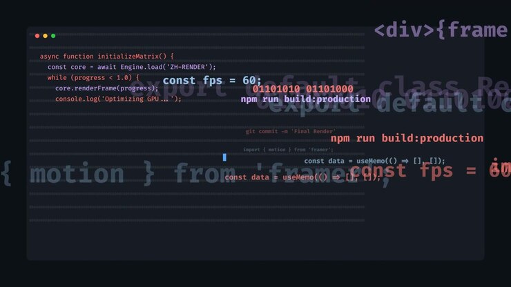 Animation de code numérique abstrait avec syntaxe de programmation flottante
