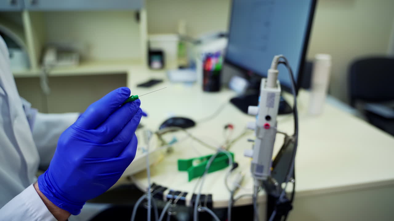 Hands of docotor with equipment. Professional scientist working in the research laboratory