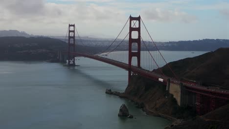 horseshoe bay san francisco golden gate bridge aerial drone california bay area point cavallo needles rock dana bowers vista point grey blue cloudy mist misty fog skies sausalito cars traffic static