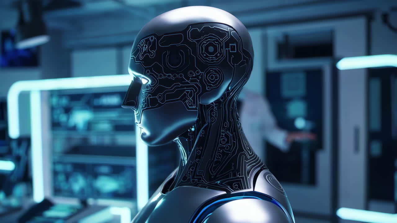 Robot in a futuristic medical laboratory