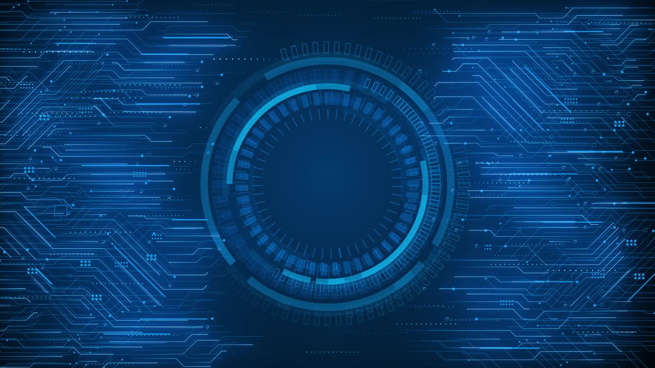 Hightech digital hud interface glowing blue circuit patterns for cybersecurity visuals technology