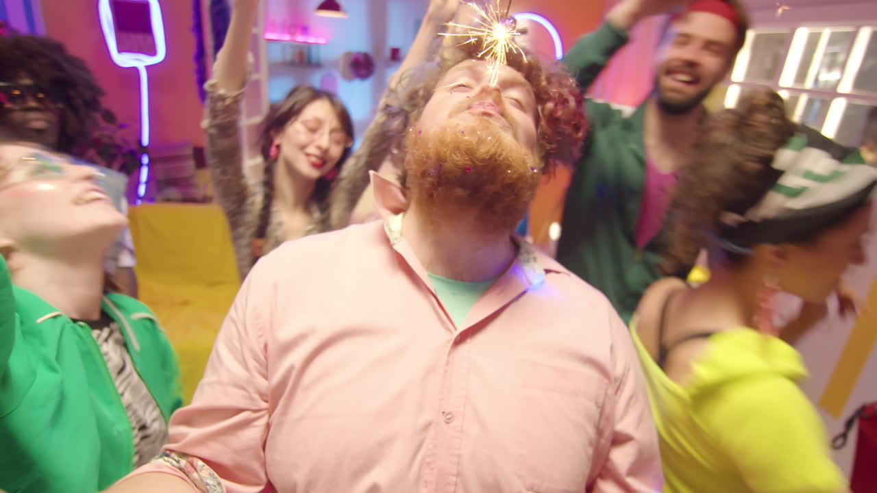 Friends Celebrating at a Colorful Party