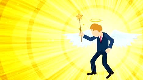 천국에서 날아다니는 만화 천사. 행복. 비즈니스 의상. 코스플레이. 루프 플래트 디자인.