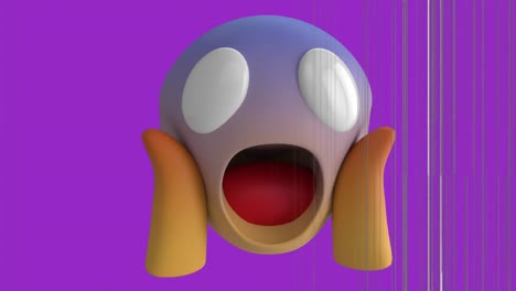 Animation-of-scared-emoji-icon-over-screen-with-noise
